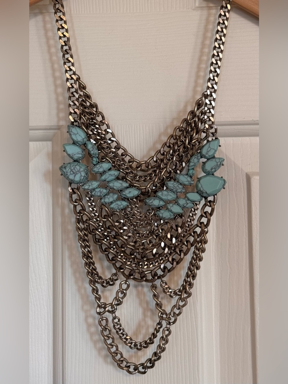 BaubleBar Silver Chain Statement Necklace with Turquoise Stones
